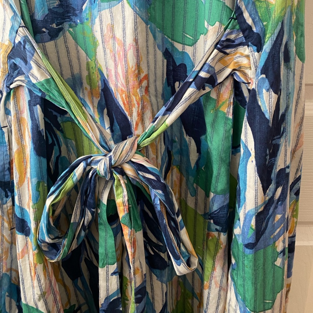 NIC+ZOE Green and Blue Scribble Vines Floral Sleeveless Midi Shirt Dress SZ 2X - Picture 8 of 11